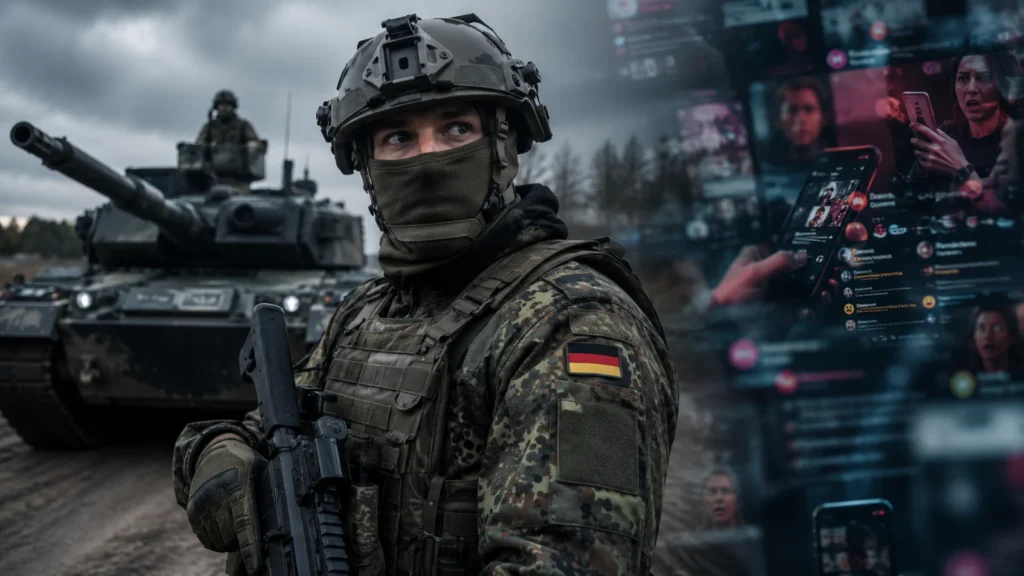 AI ilustrační vizualizace k článku Německo zbrojí, moderní evropská obrana a informační panika kolem Bundeswehru