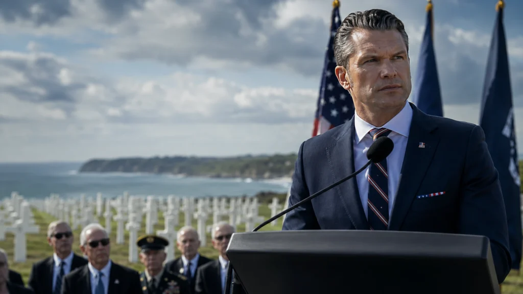 Hegseth v Normandii jako symbol amerického tlaku na Evropu, NATO, migraci a konec bezpečnosti zadarmo